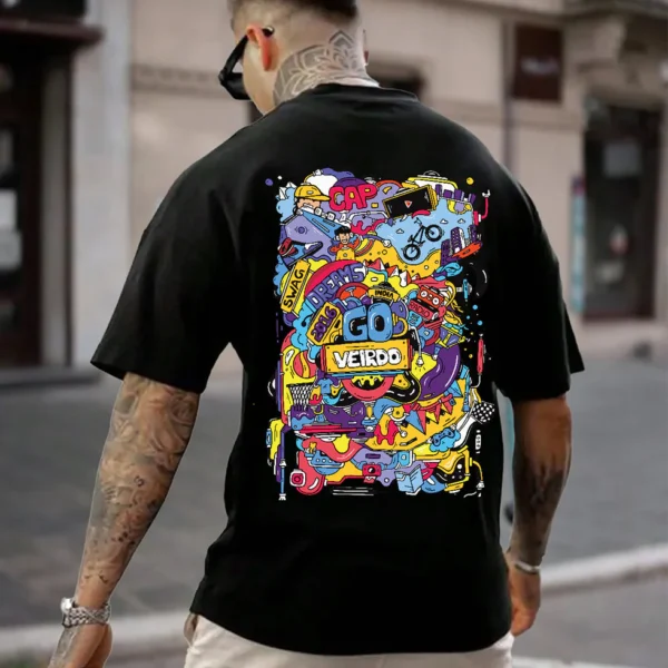 Doodle Black Oversized Back Graphic Printed Tshirt