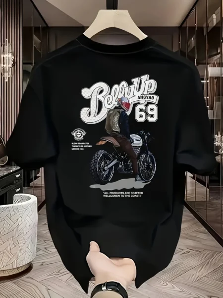 Heavyweight Cotton Graphic T-Shirt – Be Up Rider Print, Relaxed Fit
