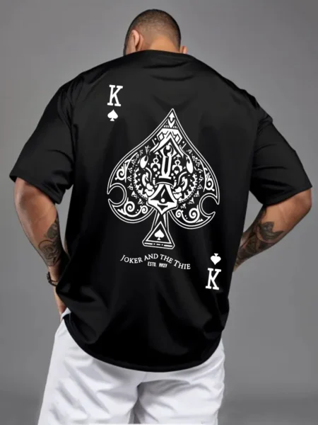 Men's Graphic Tee – 'K' & Ace of Spades Design, Lightweight All-Season Comfort