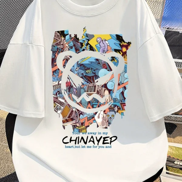 Shu Le Shui Men’s Cotton T-Shirt – Black Street Graffiti with Cartoon Print 100% Cotton