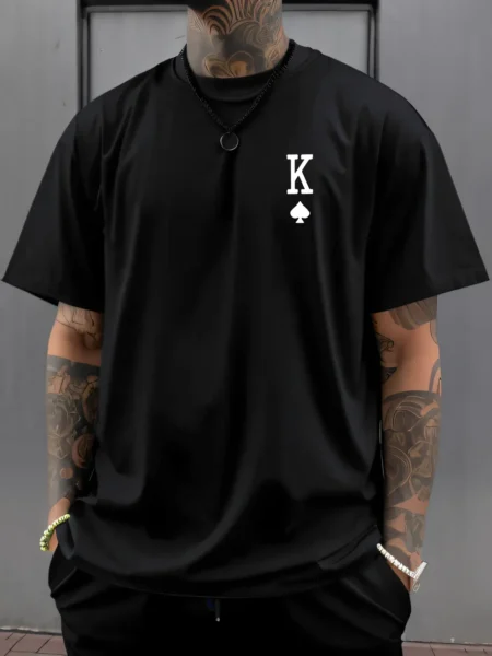 Men's Graphic Tee – 'K' & Ace of Spades Design, Lightweight All-Season Comfort