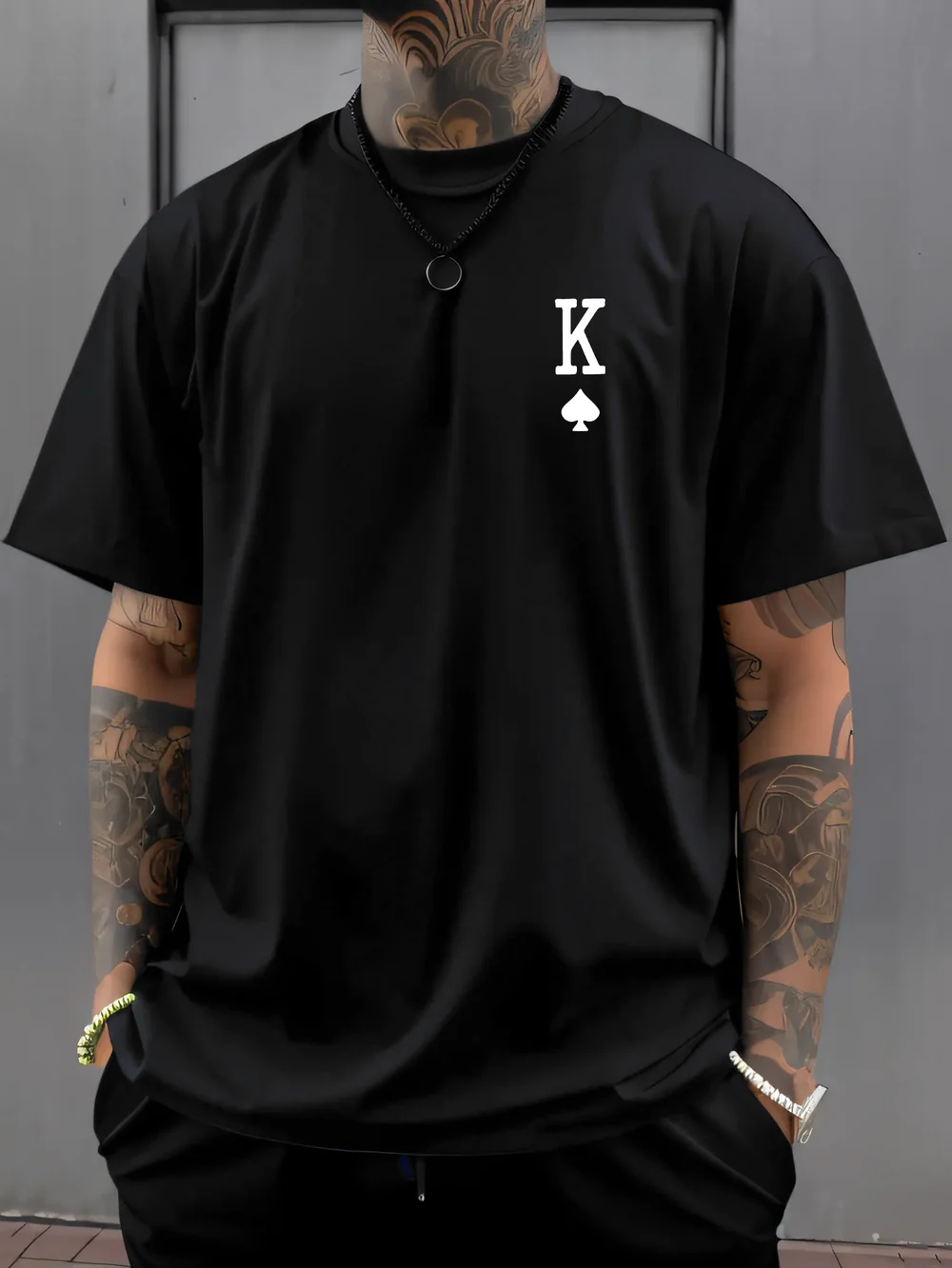 Men's Graphic Tee – 'K' & Ace of Spades Design, Lightweight All-Season Comfort