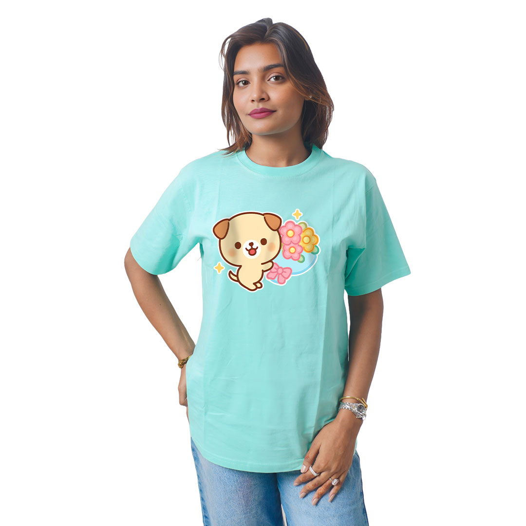 Cute Dog With Flower Women’s Tees T-Shirts