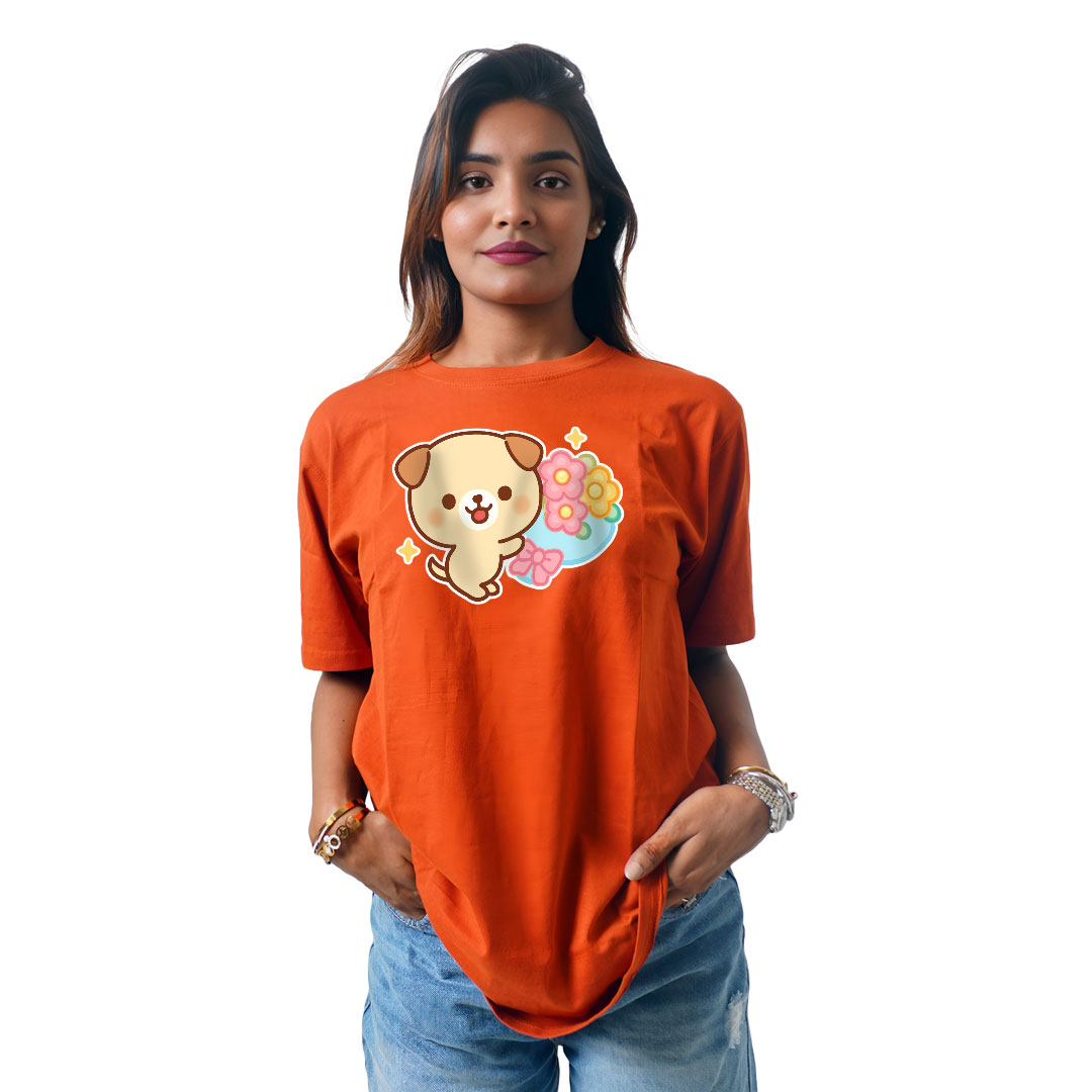 Cute Dog With Flower Women’s Tees T-Shirts