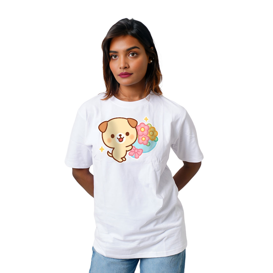 Cute Dog With Flower Women’s Tees T-Shirts
