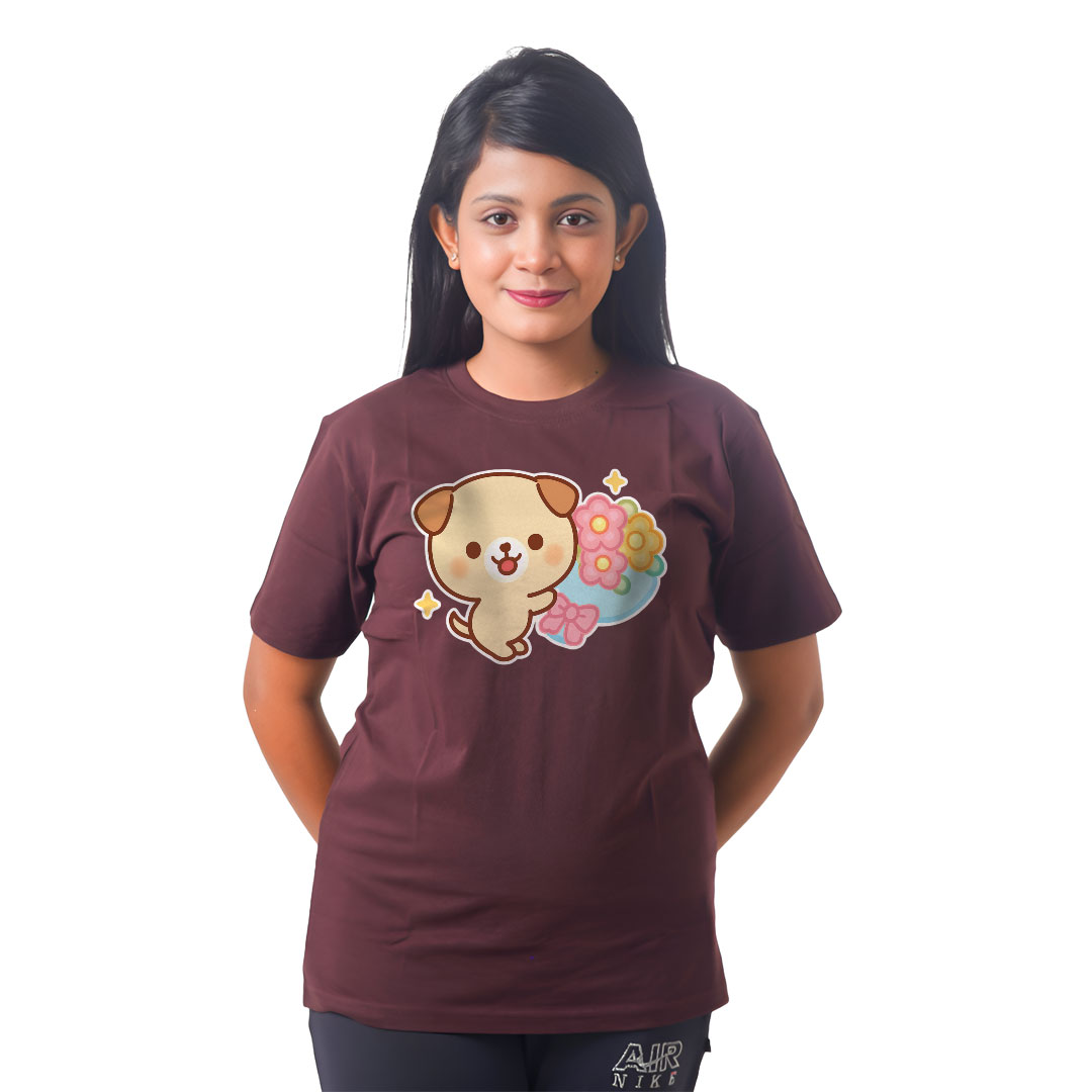 Cute Dog With Flower Women’s Tees T-Shirts