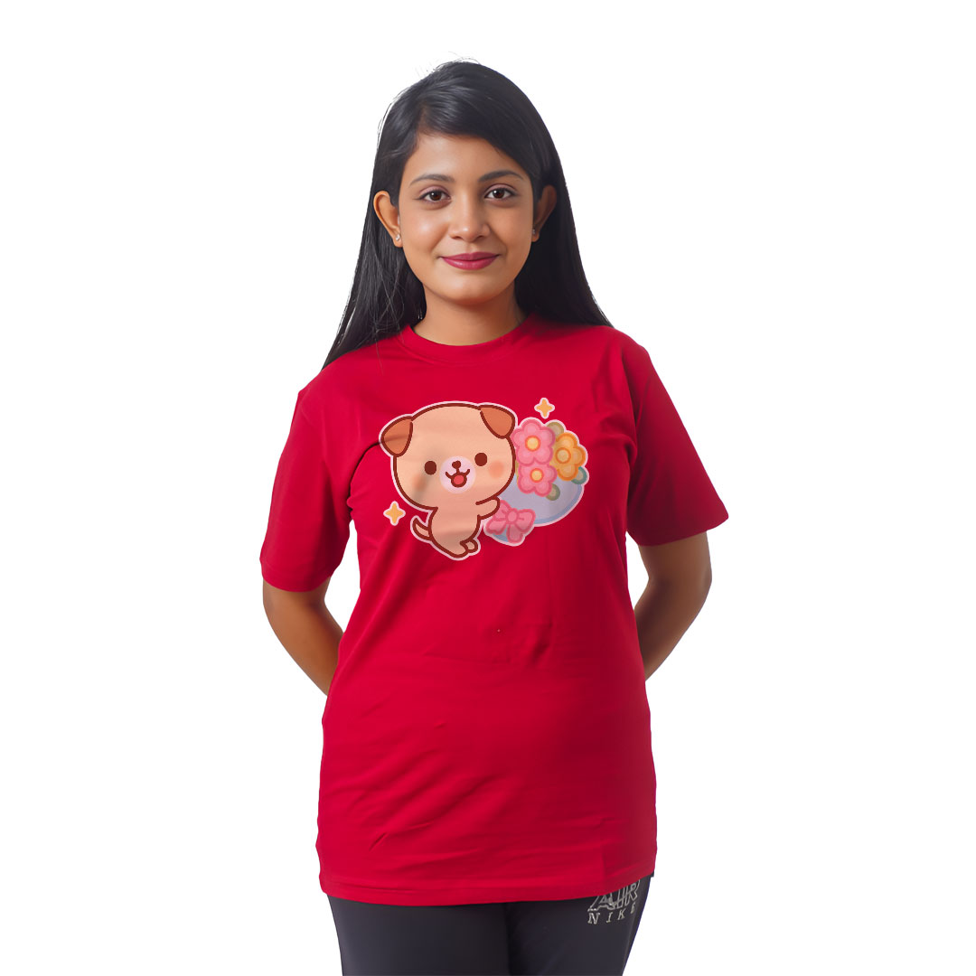 Cute Dog With Flower Women’s Tees T-Shirts