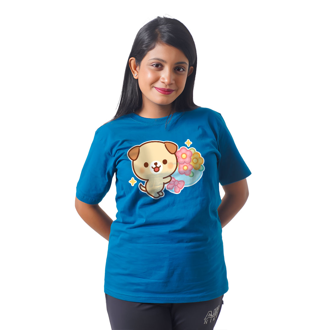 Cute Dog With Flower Women’s Tees T-Shirts