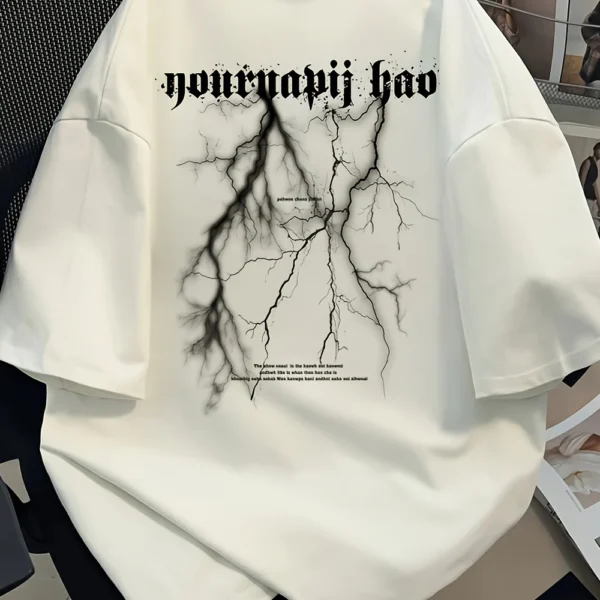 Men's Graphic Cotton Tee – Asymmetric Hem, Loose Fit Streetwear