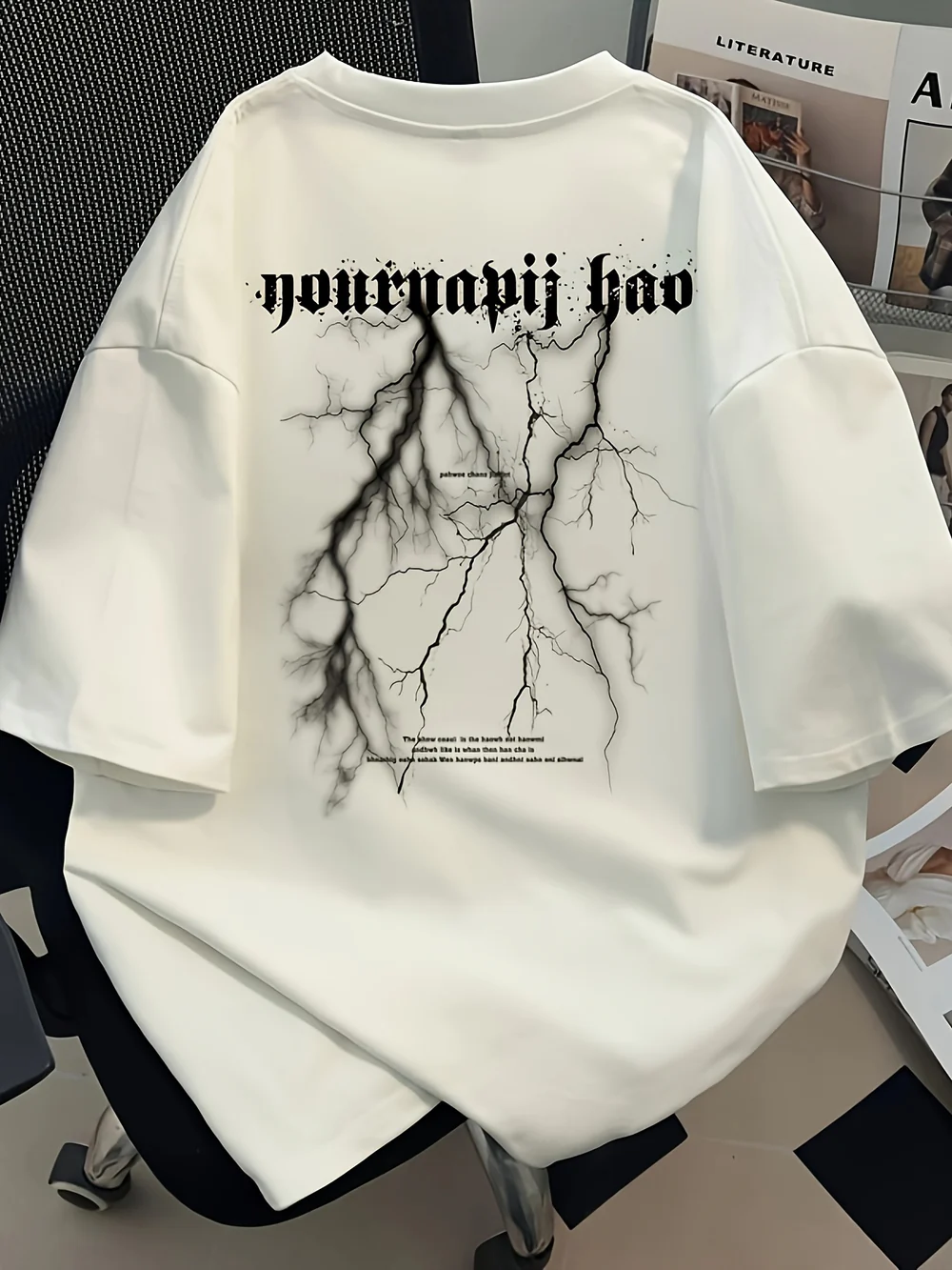 Men's Graphic Cotton Tee – Asymmetric Hem, Loose Fit Streetwear