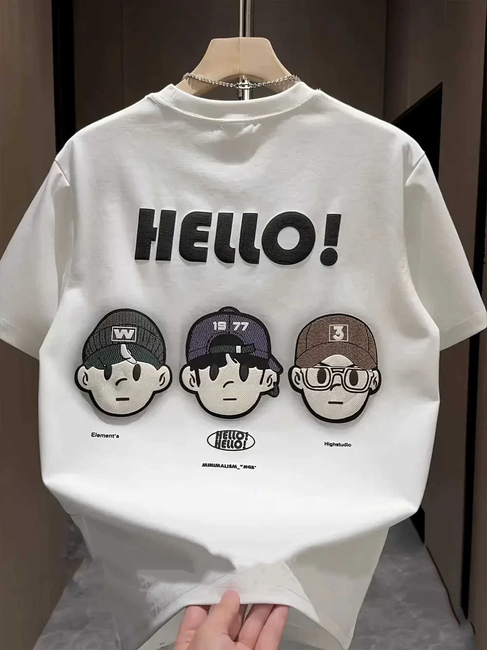 Men’s Summer Tee – HELLO! Cartoon Print, Breathable Cotton Fit