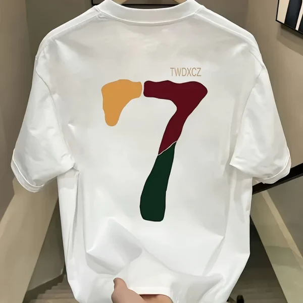 T-Shirt with Bold Number 7 Graphic Print