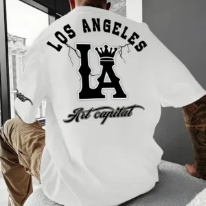 Men's Korean Style T-Shirt – LA Crown Graphic, Loose Fit, Summer Casual Tee