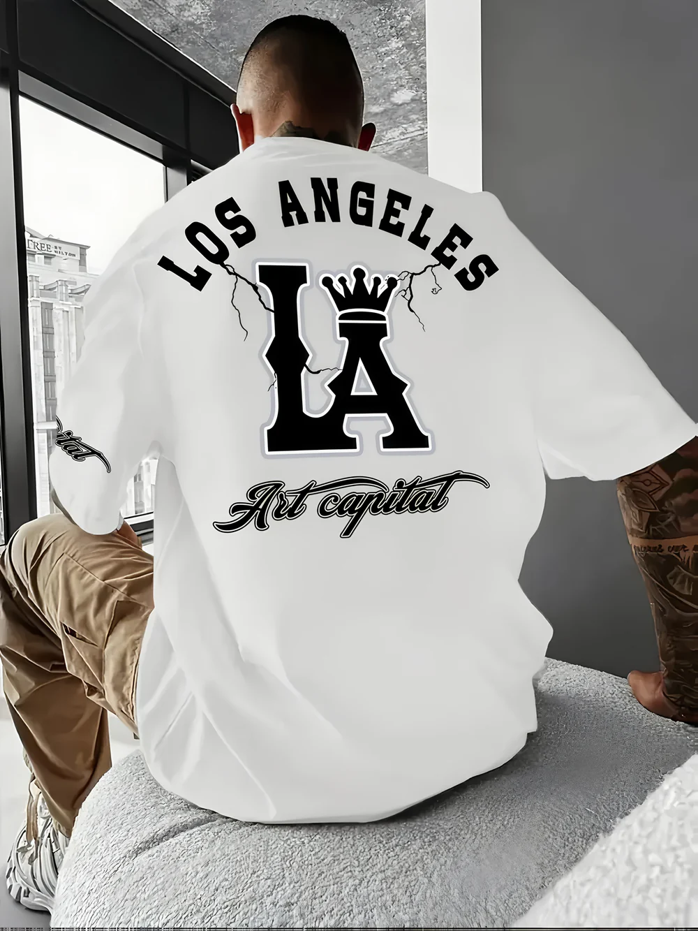 Men's Korean Style T-Shirt – LA Crown Graphic, Loose Fit, Summer Casual Tee