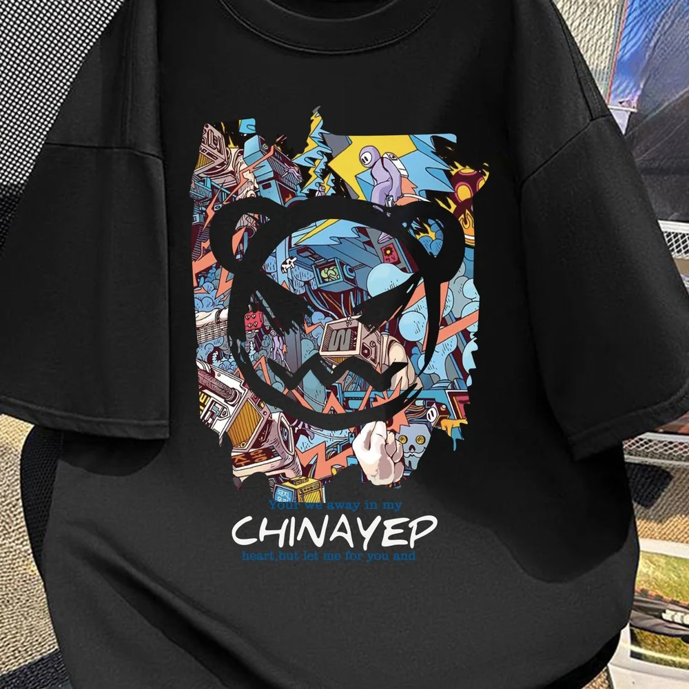 Shu Le Shui Men’s Cotton T-Shirt – Black Street Graffiti with Cartoon Print 100% Cotton