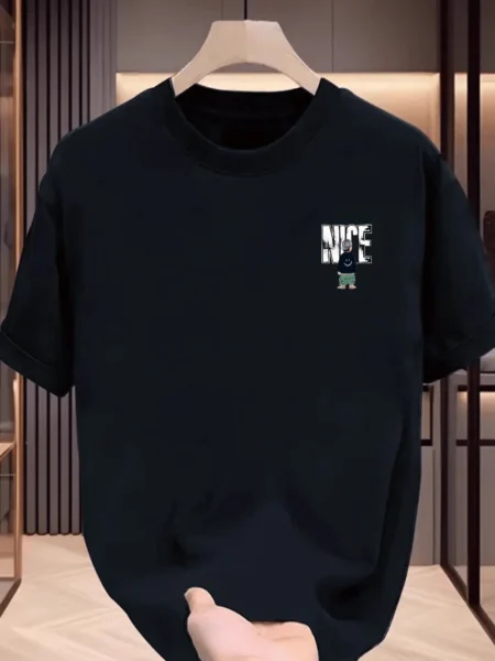 Men's Black Graphic T-Shirt – NICE Back Print, Streetwear Style