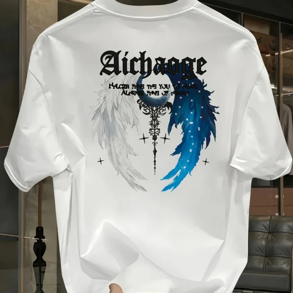 Men's Yin-Yang Wing Graphic T-Shirt – Heavyweight Cotton, Loose Fit Streetwear