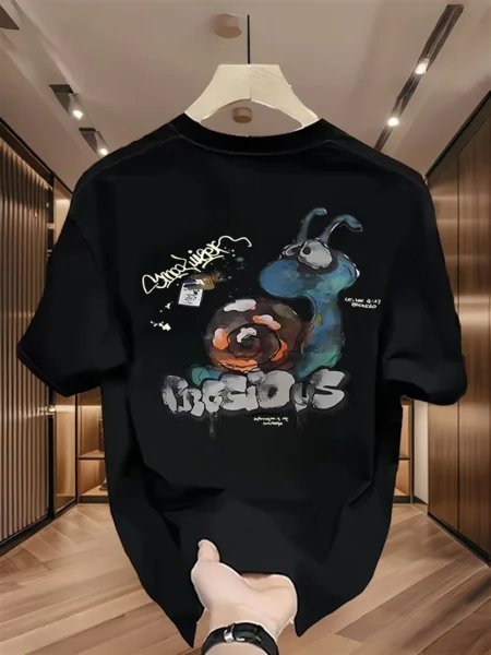 100% Cotton Korean Streetwear Tee – Graffiti Print, Summer Casual