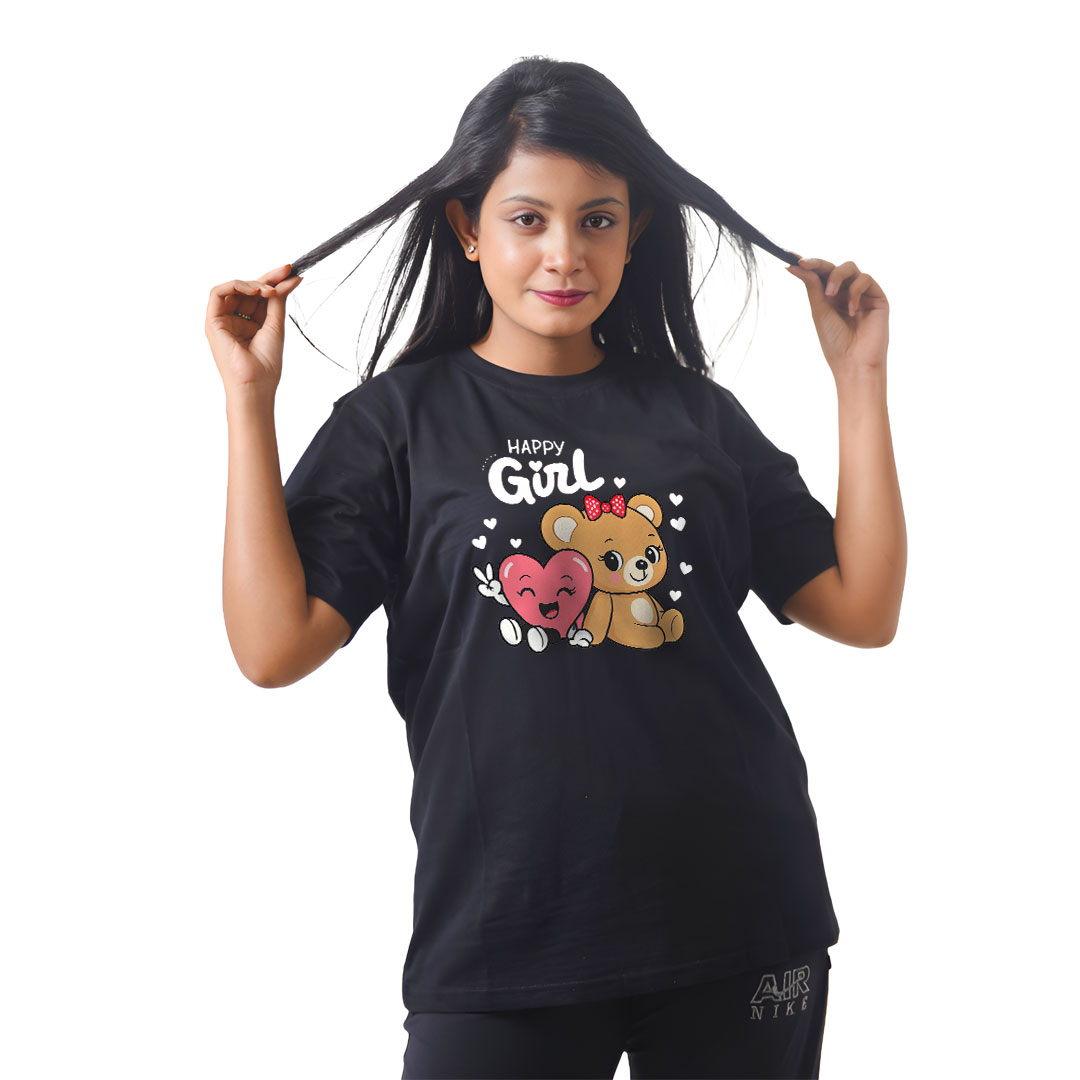 Happy Girl Cute panda Women’s Tees T-Shirts