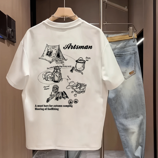 100% Cotton Outdoor Tee – Camping Print, Lightweight & Breathable