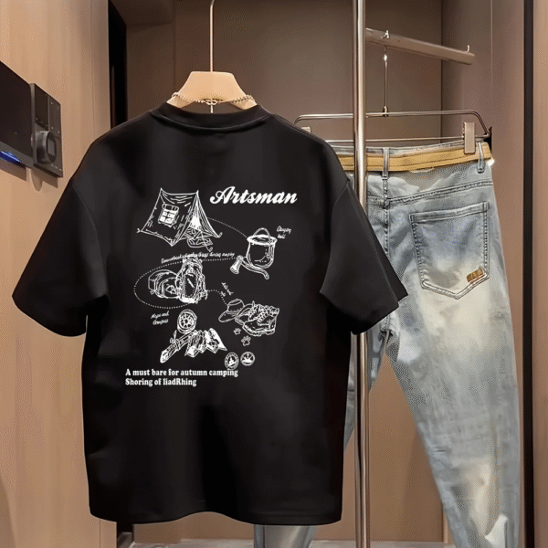 100% Cotton Outdoor Tee – Camping Print, Lightweight & Breathable2