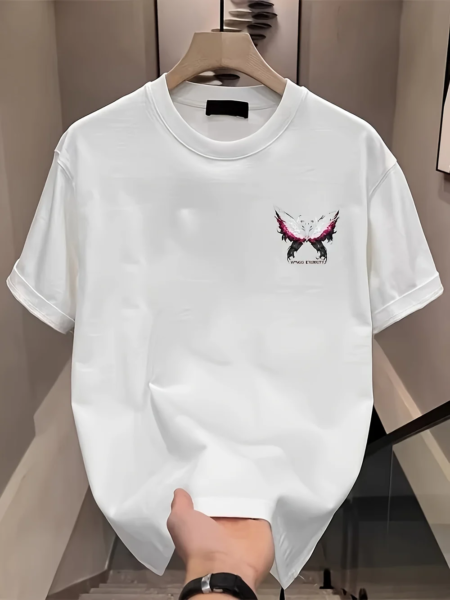 Heavyweight 100% Cotton Men's Oversized Butterfly Graphic Tee – Asymmetrical Hem
