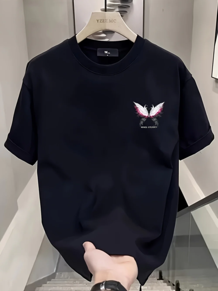 Heavyweight 100% Cotton Men's Oversized Butterfly Graphic Tee – Asymmetrical Hem