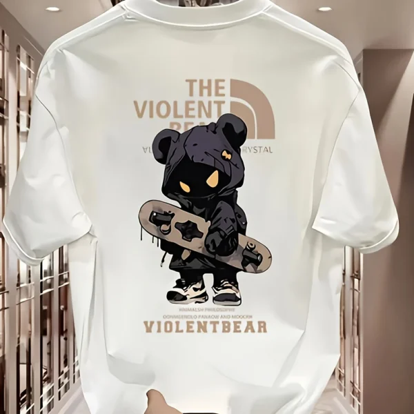 Heavyweight Cotton T-Shirt – Violent Bear Print, Street Style