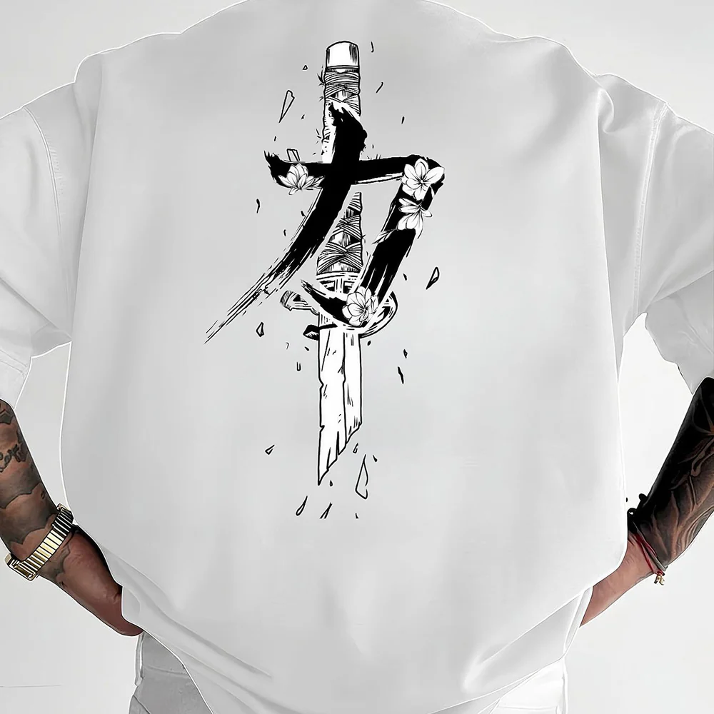 Men’s Polyester T-Shirt – Loose Fit Dagger Pattern