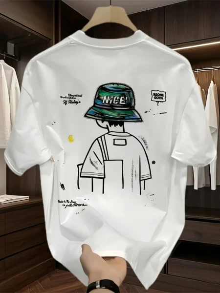 Men's Oversized Cartoon T-Shirt – NICE Hat Graphic, Streetwear Style
