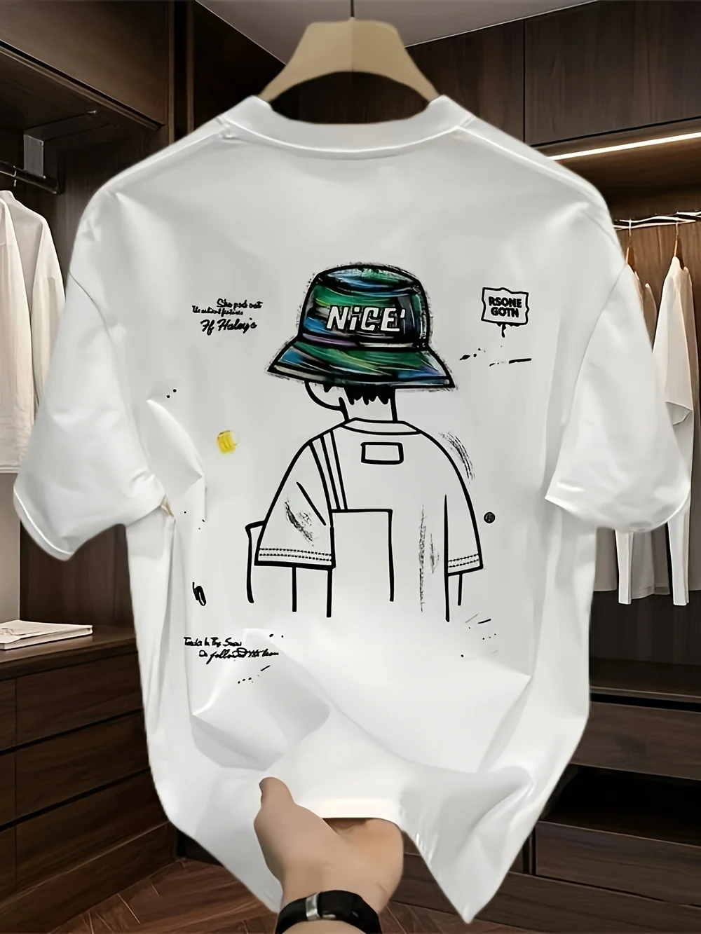 Men's Oversized Cartoon T-Shirt – NICE Hat Graphic, Streetwear Style