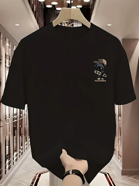 Heavyweight Cotton T-Shirt – Violent Bear Print, Street Style