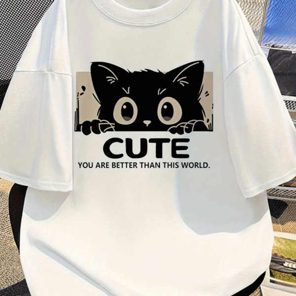Men's Cute Cat Graphic T-Shirt – 'You Are Better Than Those Who Work' Print