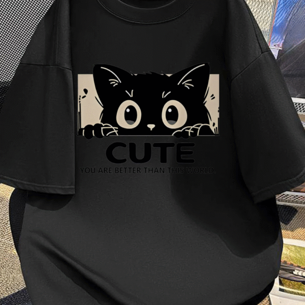 Men’s Cute Cat Graphic T-Shirt – ‘You Are Better Than Those Who Work’ Print