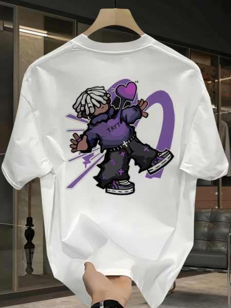 Men's Heavyweight Cotton Graphic T-Shirt – Vibrant Purple & White Lettering