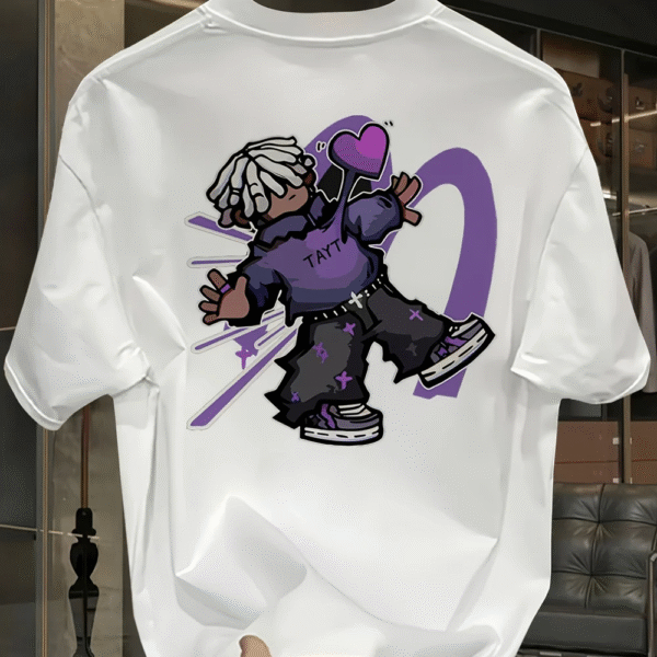 Men's Heavyweight Cotton Graphic T-Shirt – Vibrant Purple & White Lettering