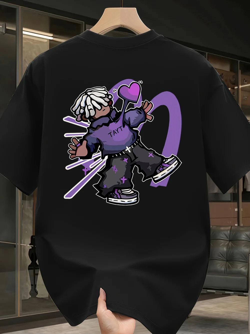 Men's Heavyweight Cotton Graphic T-Shirt – Vibrant Purple & White Lettering