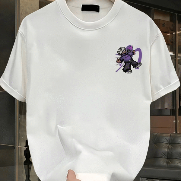 Men’s Heavyweight Cotton Graphic T-Shirt – Vibrant Purple & White Lettering 4