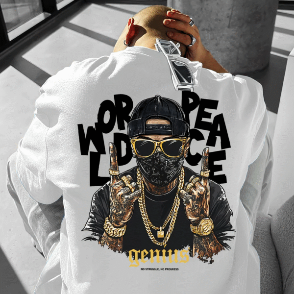 Men's Streetwear T-Shirt – World Peace Sign Graphic, Loose Fit