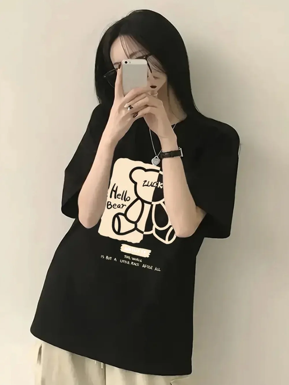 Women's Cartoon Bear Print T-Shirt – Loose Fit Summer Top