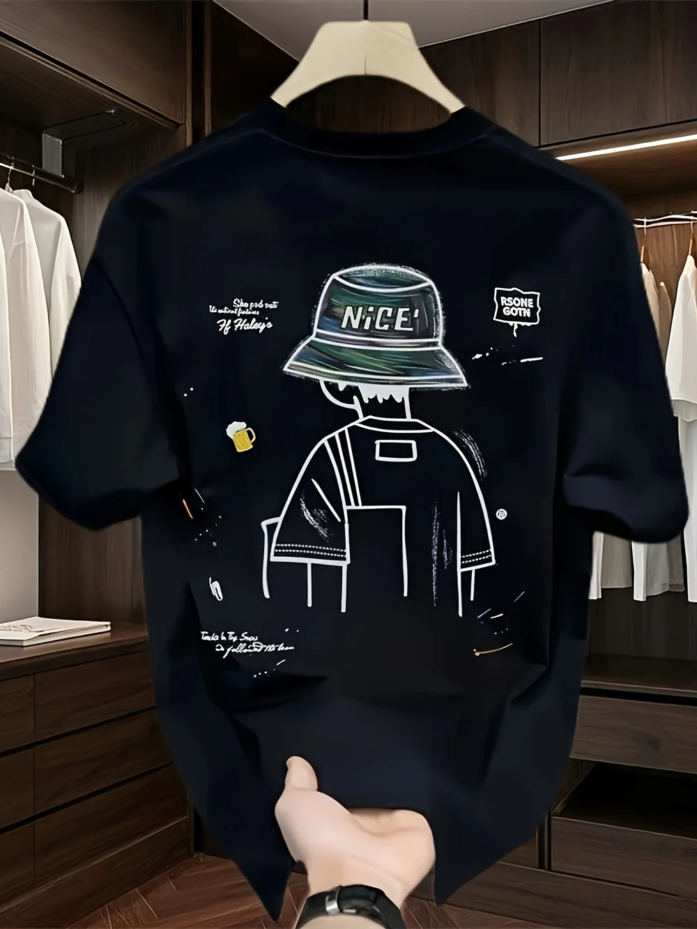 Men's Oversized Cartoon T-Shirt – NICE Hat Graphic, Streetwear Style