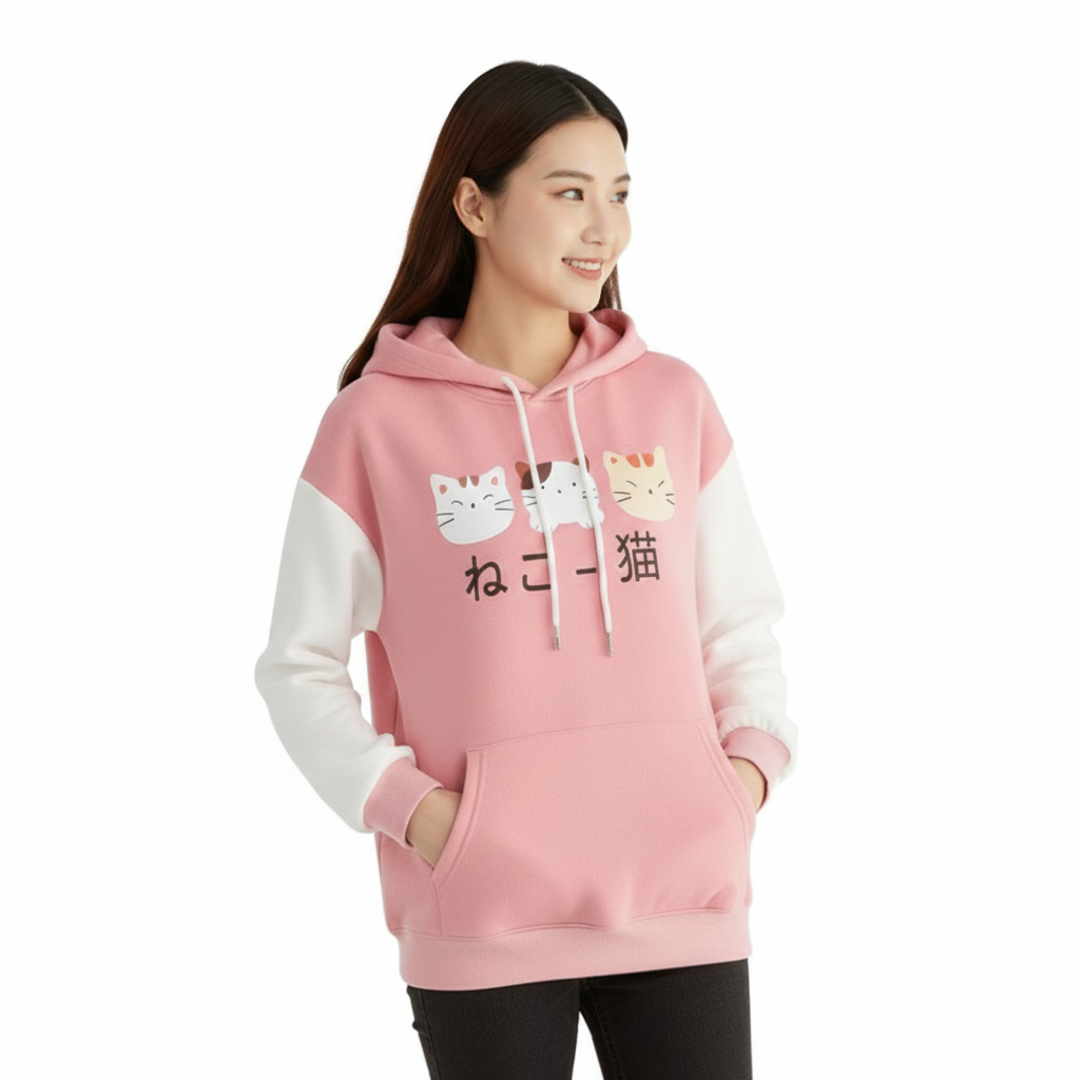 Three Kitties Ear Hoodie for Women – Soft, Stylish & Cozy Winter Wear