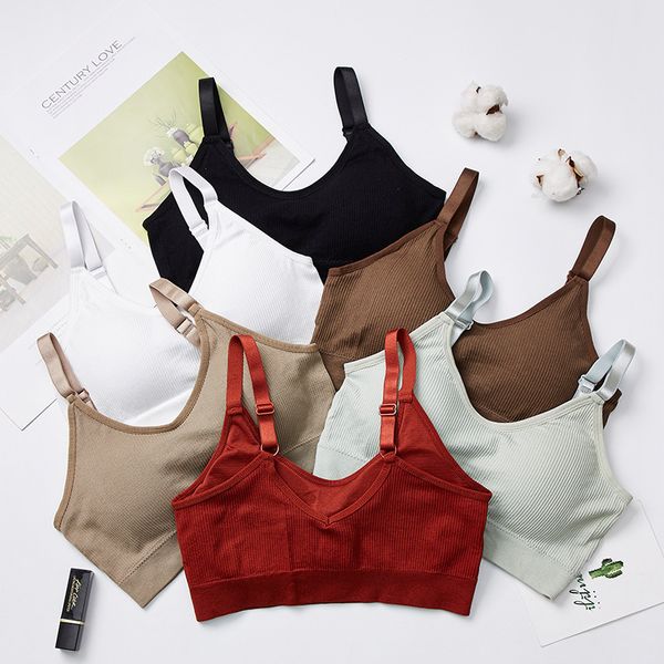 Women’s Seamless Crop Top – Solid Color U‑Back with Chest Pad