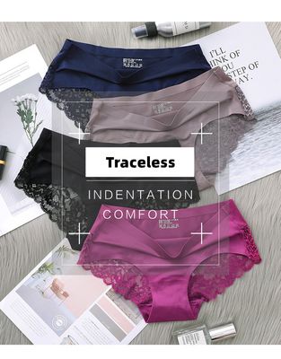 Women’s Lace Ice Silk Seamless Briefs – Plus Size Comfort