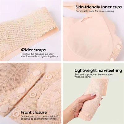 Maternity Seamless Lace Bra – Wireless, Removable Pad, Front Button