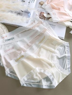 Women’s Ice Silk Seamless Panties – Letter Print, Mid‑Waist Comfort