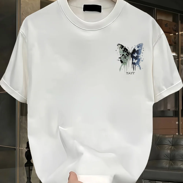 Men’s Black Cotton Graphic T-Shirt – White Butterfly & Paint Splatter – JecJac (3)