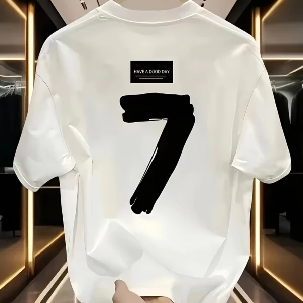 Men's Oversized Heavyweight Cotton T-Shirt – Black with White Number 7 Graphic