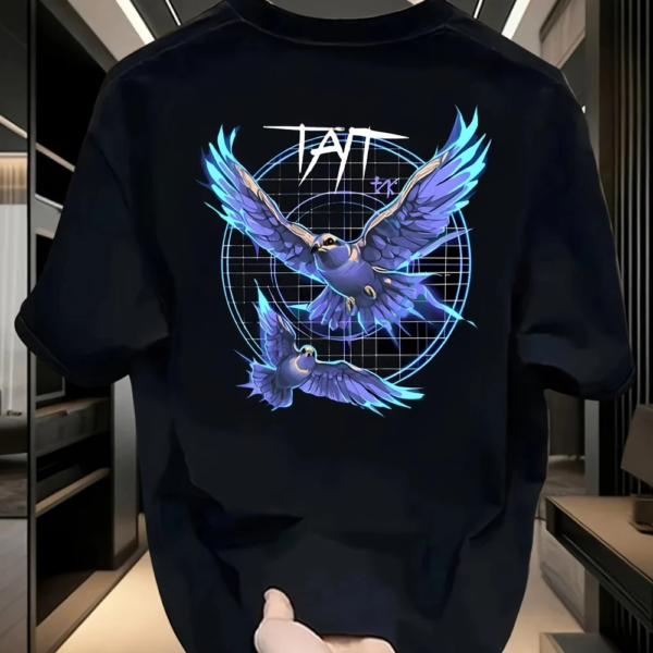 Men’s Black Cotton T-Shirt – Blue & Purple “TAT” Eagle Graphic