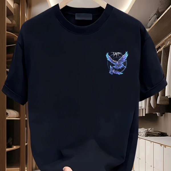 Men’s Black Cotton T-Shirt – Blue & Purple “TAT” Eagle Graphic – JecJac (3)